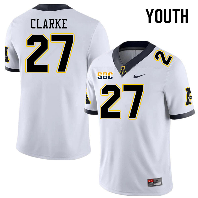 Youth #27 Ronald Clarke Appalachian State Mountaineers College Football Jerseys Stitched Sale-White